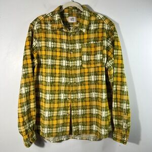 Mens BDG Plaid Corduroy Button Shirt L Green Yellow‎ White Cotton NWT